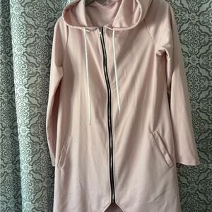 Light Pink Hooded Zip Front Longline Sweatshirt